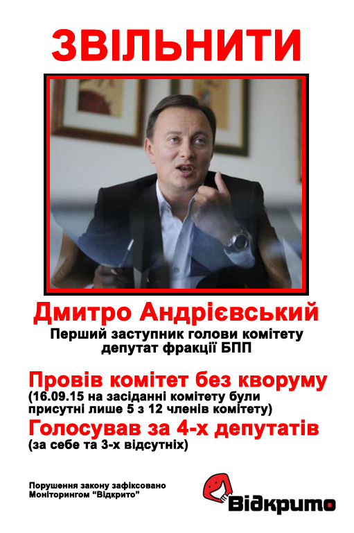 Дмитро Андрієвський з БПП сфальшував документи комітету і голосував за чотирьох